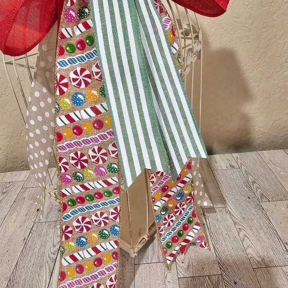 Candy Bow, Handmade Christmas Bow, Winter Bow, Whimsical Bow, Tree Topper - Picture 7 of 11
